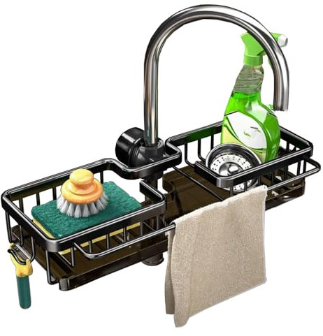 GCFTIFF Étagère de rangement pour robinet organiseur d'évier en acier inoxydable porte-éponge avec bac d'égouttement amovible pour cuisine et salle de bain
