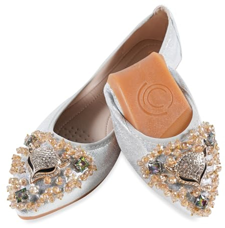 YOUNIFIZ Ballerines plates pliables et décontractées pour femme avec bijoux scintillants - Chaussures confortables à enfiler, Argenté., 41 EU