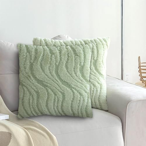 GOZINA 2er Set Kissenbezüge 45x45 cm Kuschelig Plüschkissen Flauschig Kissenhülle Dekorative Sofakissen für Sofa Schlafzimmer Wohnzimmer (2, Grün)