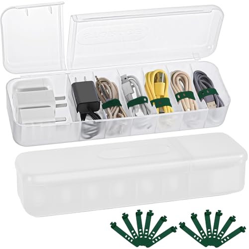 Qualsen Lot de 2 Boite Rangement Cable avec 12 Serre-câbles, boîte de câbles en Acrylique Transparent, Boite Cable, Organisateur de Cable avec Couvercle pour organisateurs de Bureau à Domicile
