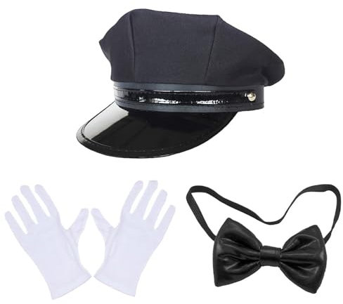 Ldabrye Chauffeur Kostüm Zubehör Set Neuheit Schwarz Chauffeur Hut Brille für Erwachsene Cosplay Party Nacht Mottoparty