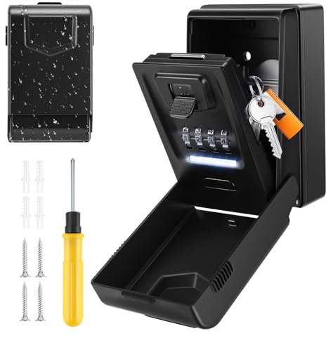 PAIRIER Schlüsseltresor mit 4 Stelligem Beleuchteten Zahlencode Wasserdicht Robust Schlüsselsafe Wetterfest Schlüsselkasten Groß Schlüsselbox für Haus Garage Büro Schule