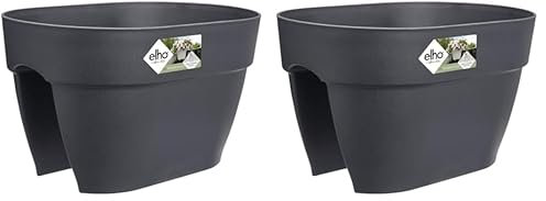 elho Vibia Campana Flower Bridge 40 - Übertopf für Balkon & Außen - Ø 39.0 x H 22.0 cm - Schwarz/Anthrazit (Packung mit 2)
