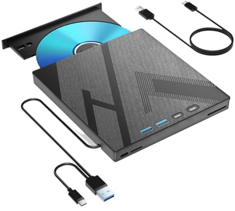 AYJYZHIAG unità Ottica Blu-Ray Esterna USB 3.0 di Tipo C for Laptop, PC, Lettore Dvd CD/RW Portatile con Slot for schede SD/TF