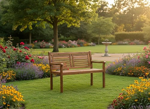 PRESTIGE HOME LIVING OUTDOOR 2-Sitzer Gartenbank aus Akazienholz, ca. 119 x 90 x 57 cm - Braun