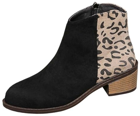 Zapatos de invierno de leopardo para mujer, botas de piel con tacón de bloque para perro, días lluviosos, por encima de la rodilla, elásticas, Black, 40 EU