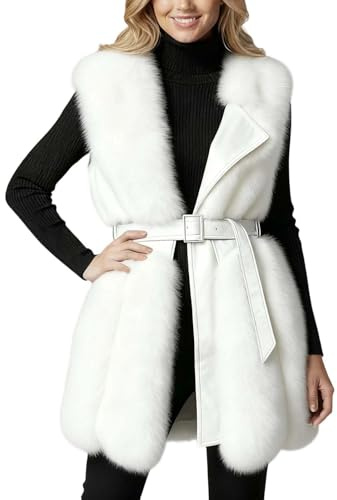 DUHENWU Gilet da donna in pelliccia di volpe artificiale, caldo gilet in pelliccia sintetica gilet lungo senza maniche, giacca invernale casual autunno pelliccia elegante gilet invernale caldo e