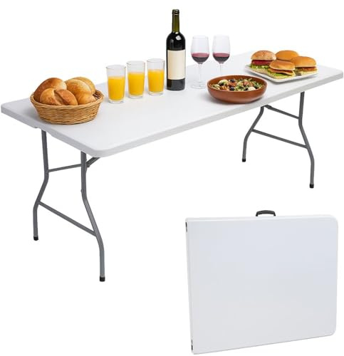 cecaro group Tavolo Pieghevole Estensibile 180 cm – Bianco | Portata 120 kg | Maniglia Integrata | Chiusura Sicura con Blocco di Sicurezza