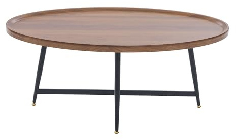 HAINEW Soffbord Ovalt vardagsrumsbord med metallram, soffabord, sidobord, kaffebord, brun+svart, 100×55×45 cm, HNDE25122204
