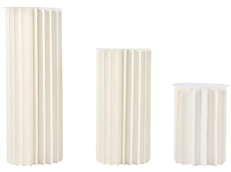 Juego de 3 columnas decorativas plegables de cartón, 40 cm, 60 cm, 80 cm, con placa de PVC, columnas de flores, capacidad de carga de 50 kg, para bodas, cumpleaños, fiestas, decoración, color blanco
