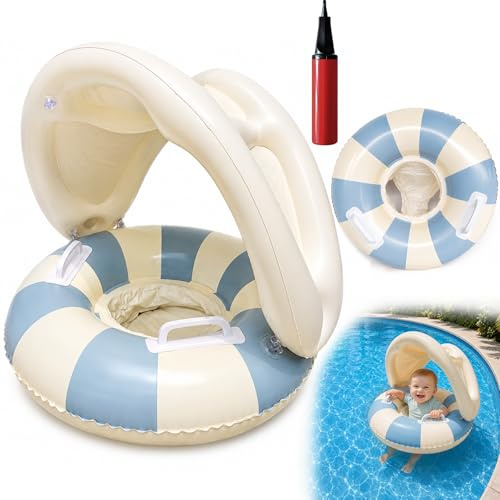 Salvagente Neonato con Parasole, Ciambella Neonato Mare per 1-3 Anni Bimbi