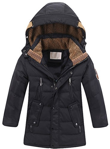 Vogstyle Blouson Garçon Fille Doudoune Capuche Manteau d'hiver Mode Chaud Poches Vêtement Enfant Noir 140cm (8-9 Ans)