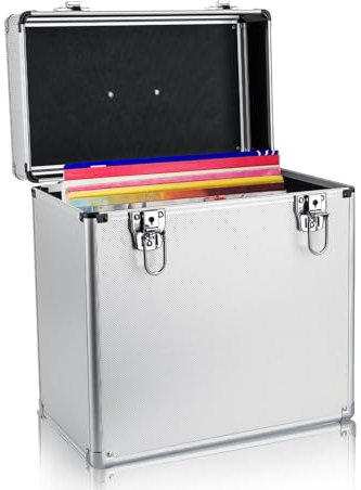 Shoze Vinyl Record Storage 12 LP Case Album Collection DJ Carry Storage Cases Lockable Box LP Case Vinyl Record Storage Carry Box Holds up to 50pcs Albums Record Collection Chest (Silver)