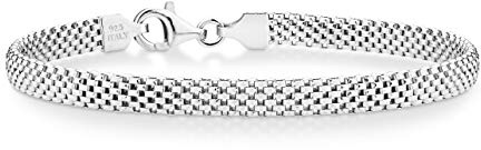 Miabella 925 Sterling Silver Italian 5mm Mesh Link Chain Bracelet for Women, Made in Italy (7 Inches)