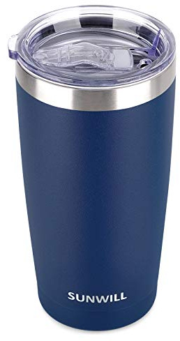 SUNWILL Travel Coffee Tumbler 20 oz, Insulated Mug with Lid, Stainless Steel Cup for Outdoor, Powder Coated Navy