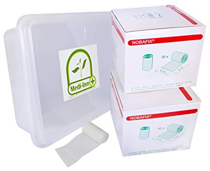Bandes de Gaze, Fixations Élastiques 100 Pièce avec une Medi-Inn Boîte de Rangement - 6 cm x 4 m