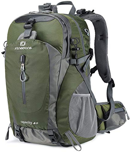 FENGDONG 40L Waterproof Lightweight Hiking Camping Travel Backpack for Men and Women, A3 Green, 20.5 x 13 x 7.1inches