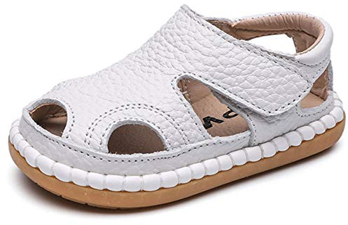 DADAWEN Baby Boys Girls Summer Lightweight Soft Sole Closed-Toe Outdoor Leather Athletic Sandals White US Size 6 M Toddler