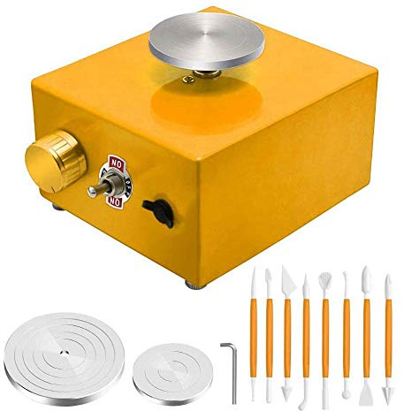 RUNMIND Électrique Mini Roue de Poterie Potier Portable Jaune, Machine à Tour Argile Compacte et Légère en Alliage d'Aluminium, Outil Durable pour Céramique Bricolage Fabrication