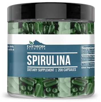 Earthborn Elements Spirulina 200 Capsules, Pure & Undiluted, No Additives