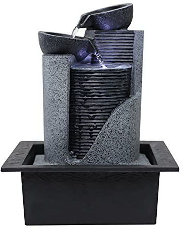 Dehner Zimmerbrunnen Kinay mit LED, kaltweiß, 21 x 27.5 x 18.3 cm, Polyresin, grau/dunkelgrau