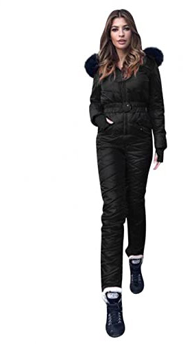 Snödräkt dam ett stycke – skidoverall varm vinter huvtröja skidsuit snö skiddräkter lång jumpsuit overall utomhus softshellbyxor sport skidkostym snö skidåkning snowboard, svart, M