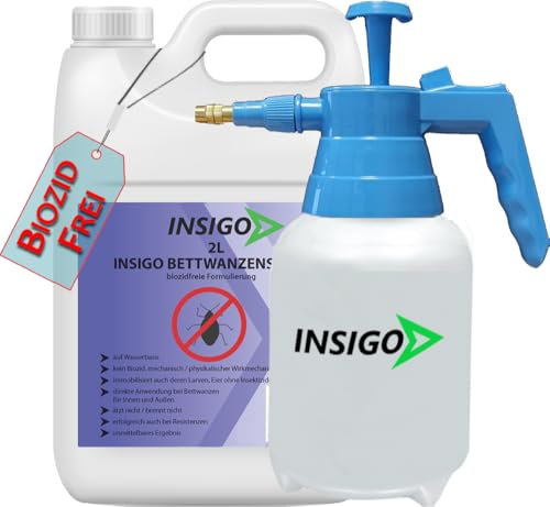 INSIGO 2L+2L Sprüher Bettwanzen Spray, Wirkt für Bettwanzen, Larven & Eier auf Wasserbasis, fleckenfrei, ohne Treibgase, Schnell- und Langzeitwirkung