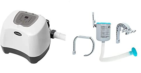 Intex 26666 - Sistema cloración Salina 11 gr/h & ozono 150 ml/Hora + Skimmer Deluxe Filtro 3.028 l/h Easy Set-Metal Frame, 49x43x34 cm, Color Blanco