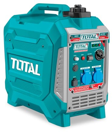 TOTAL - Generador Eléctrico a Gasolina - Insonorizado Inverter 3.3kW - Salidas USB y Toma 250V - Bajo Nivel Sonoro 64dB - Portátil 25kg, Verde, 55l x 55an cm, Plástico
