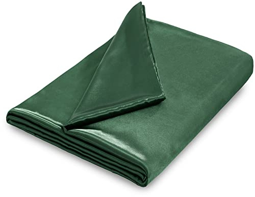 NSGZ 60 x 80 Satin Duvet Cover for Weighted Blanket, Luxury Silky Removable Satin Weighted Blanket Cover with 8 Ties Secure Fastening, Dark Green