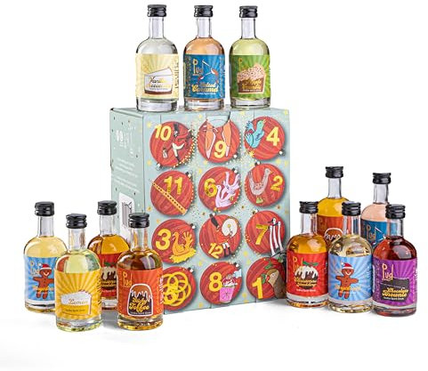 Pud Flavoured Vodka Advent Calendar | 12 x 5cl Miniature Vodka Liqueurs | Taster Selection for Men and Women | Delicious Range of British Sweet Pudding Flavours (22% ABV)