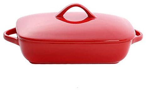 Fuente de Horno Plato de embarcadero Rectangular con Tapa, Plato de cazuela, cerámica con Tapa, Bandeja for Hornear for lasaña, Pastel, cazuela y Tapas Vajilla para Hornear (Color : Red)