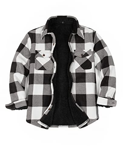 ZENTHACE Men's Warm Sherpa Lined Fleece Plaid Flannel Shirt Jacket(All Sherpa Fleece Lined)