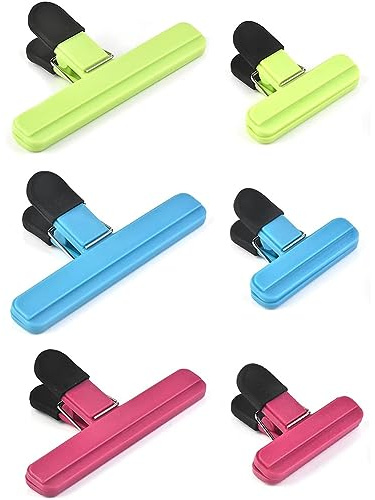 AKOAK Chip Bag Clip, Kitchen Seal Clip, Various Sizes of Food Bag Clip, for Bread, Food, Storage Packaging, Snack Bag, Photo, Chip Bag Clip for Home, Office, School - Pack of 6