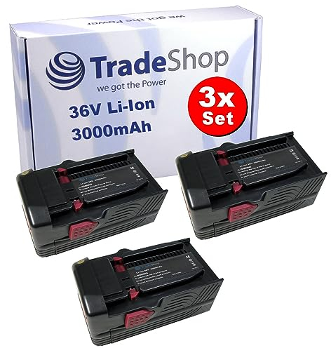 3X Trade-Shop Premium Li-Ion Akku 36V / 3000mAh Ersatz für Hilti B36 B36/3.9 B36V 2203932 418009 für Bohrhammer Schlagbohrmaschine Akkuschrauber Bohrmaschine