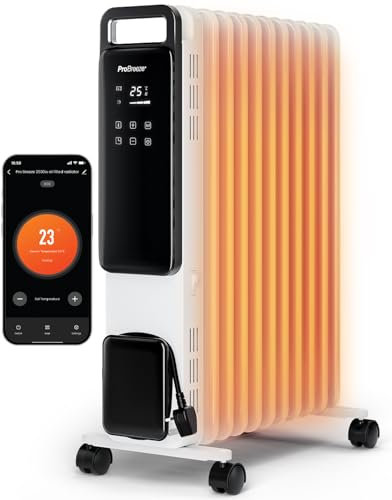 Pro Breeze OmniWarm Radiatore a olio 2500W e WIFI- Riscaldatore elettrico portatile - Schermo digitale e a sfioramento, modalità Eco