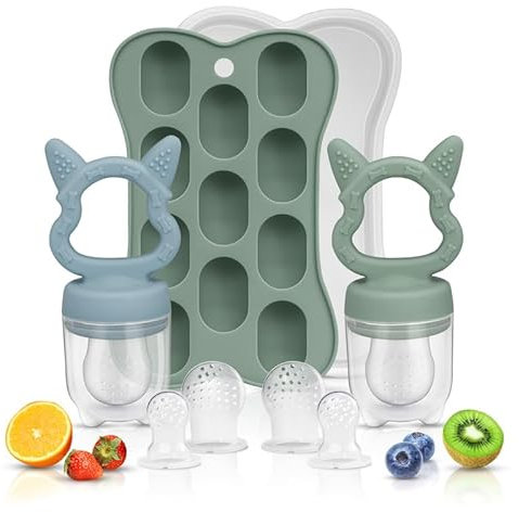 Suofuolef 2 Stück Fruchtsauger Baby, Transparent Doppelseitiges Klebeband, Baby Fruit Food Feeder Mini Freezer Nibble Tray Combo
