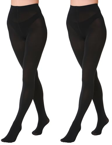 EVERSWE 2 Pairs Pack Women's Opaque Tights (S-M, Black)