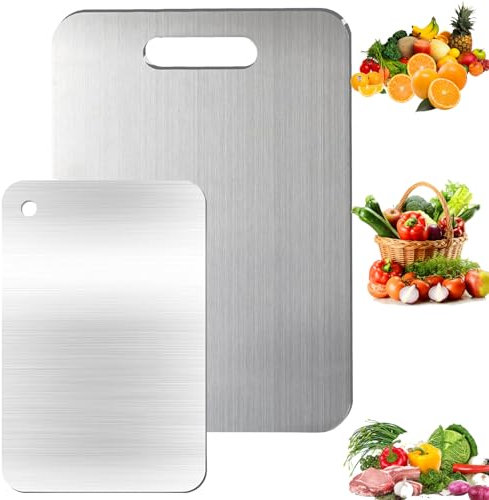 wzkhlsy 2 pezzi Tagliere in Titanio per Cucina, Tagliere in Titanio, Tagliere Acciaio Inox, Tagliere In Acciaio Inox Alimentare, Tagliere Titanio Puro, per Tagliare Carne, Frutta e Verdura.