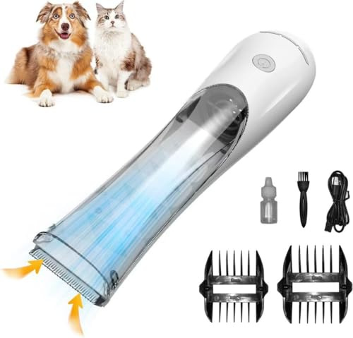 2-in-1 Portable Dog Grooming Vacuum Clipper Kit 3-Speed Basso Rumore Ricaricabile Potente Aspirazione 99% Pet Cat Pet Hair Trimmer Rasoio con Pettine Spargimento