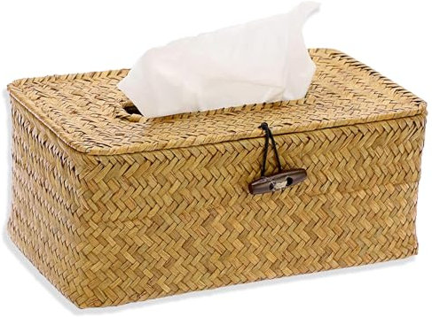 Seagrass Tissue Box, Rechteckige Gewebte Aufbewahrungsbox, 22,3x12,2x8,4cm Tissue Box, Taschentuchbox, Taschentuchspender, Aufbewahrungsbox mit Deckel, für Bad, Küche, Büro Papierhandtuchspender