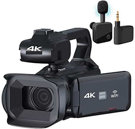 Cámara de video profesional 4K Videocámara de 64MP 4quot;Pantalla táctil Full UHD Vlog Cámara de transmisión Grabadora digital Cámara web Película, disco, transmisión(128G SD Card,With Microphone)