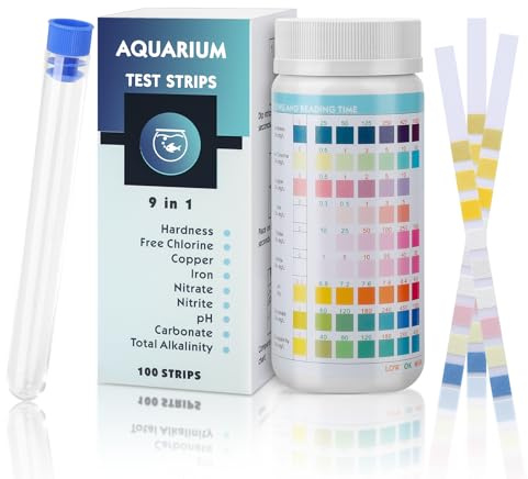 Orchideeknc 9-in-1 Aquarium Test Strips 100Pcs, Hot Tub, Pool, Pond Water Test Kit for Testing PH, Hardness, Free Chlorine, Copper, Iron, Nitrate, Nitrite, Carbonate, Alkalinity