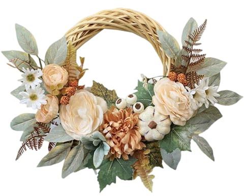 Corona de Puerta de otoño | Corona para Puerta de Acción de Gracias, 38 cm, con Colgador para Pared, Ventana, Interior, Exterior, Escuela, Hotel, apartamento