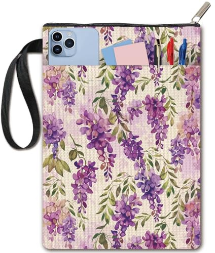 CRASPIRE Copertine per Libri Wisteria Protezione per Libri A Fiori Custodia Viola per Libri Tascabili Protezione per Quaderni con Copertina Rigida Copertina in Tessuto Lavabile con Cerniera e Tasca