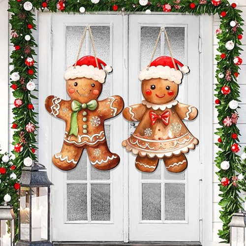 KIKVTER 2 unidades de decoración navideña para puerta de 30 cm, hombre de jengibre decoración navideña para puerta, decoración de hombre de jengibre, decoración para puerta