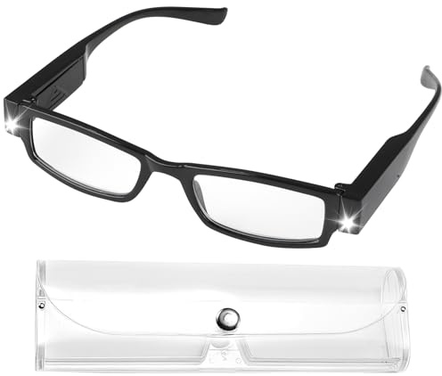250% Magnifying Reading Glasses with Light, LED Magnifying Glasses for Reading Hands-Free Head Magnifier Eyeglasses with Eyeglasses Case for Close Work, Reading, Hobbies,Craft Work, Men, Women (Black)