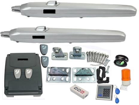 CFWWSAQ Motor Puerta Corredera Kit Completo de Motor de abridor de Puerta oscilante eléctrico, 350kg, 24VDC, con 4 interruptores remotos, luz de Alarma, fotocélula, Opciones de Teclado(Kit 2)