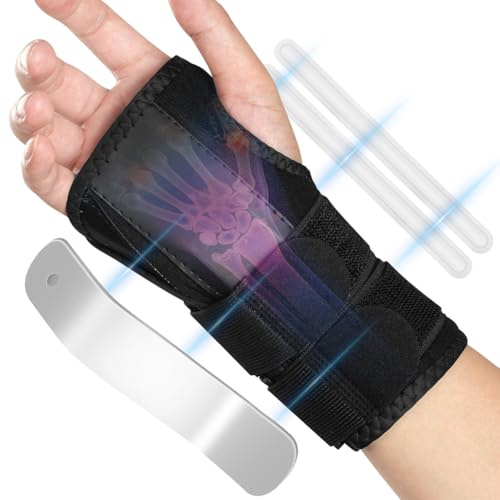 Beugo Tutore Polso Tunnel Carpale, Stabile Tutore Polso Destro con 3 Stecche Metallo, Traspirante Polsiera Ortopedica per Palestra, Tennis, Lavoro al Computer, Unisex (Nero)