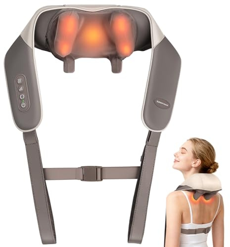 ELEHOT-Store Massaggiatore Cervicale Shiatsu, Senza Fili con Batteria 2600mAh, Tecnologia 4D e Calore a 2 Livelli, per Collo, Spalle e Schiena